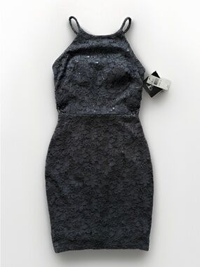 NWT Lace Halter Bodycon Mini Homecoming HOCO Dress Sequin Glitter Glam By & By 0